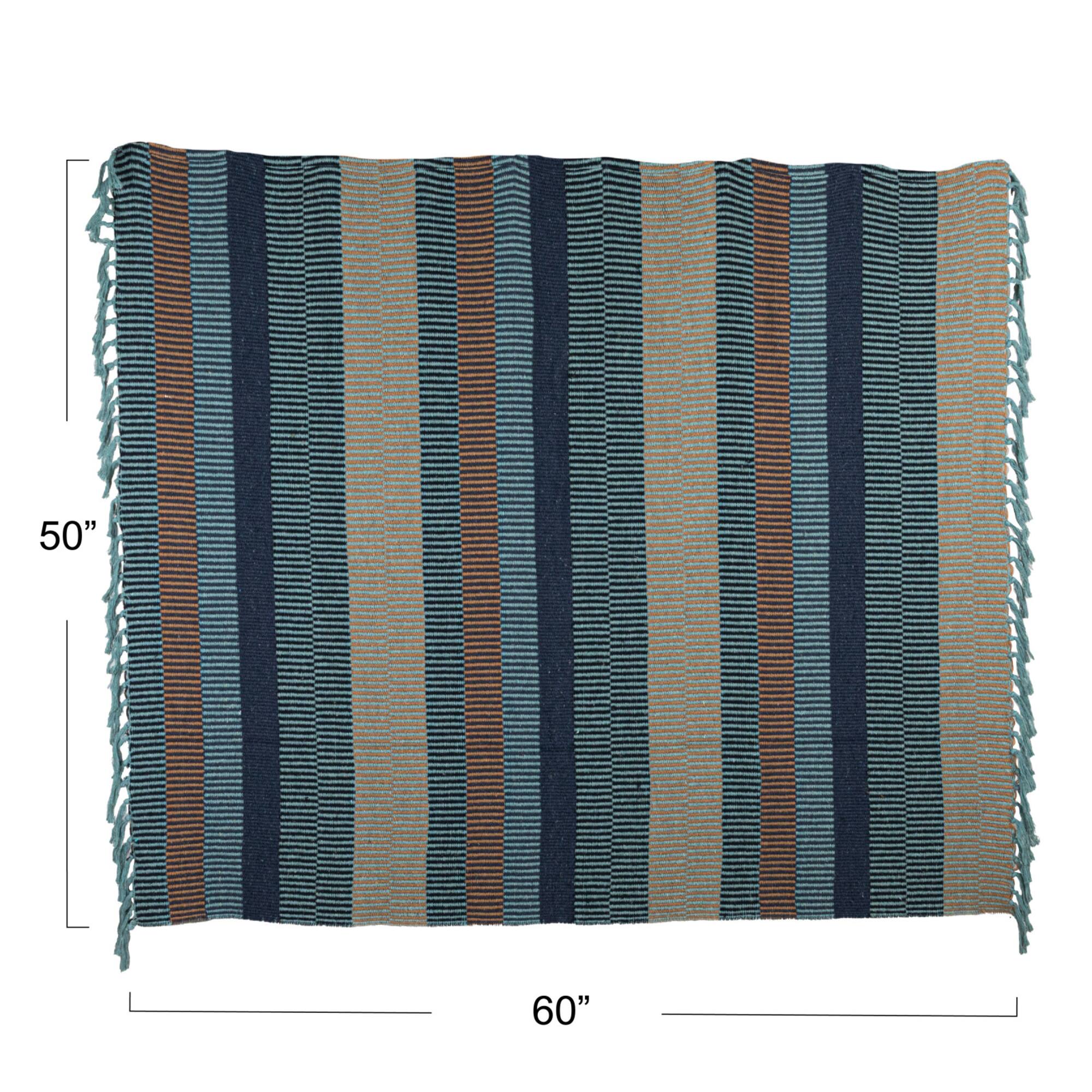 Hello Honey® Blue & Cream Striped Cotton Blend Throw with Fringe